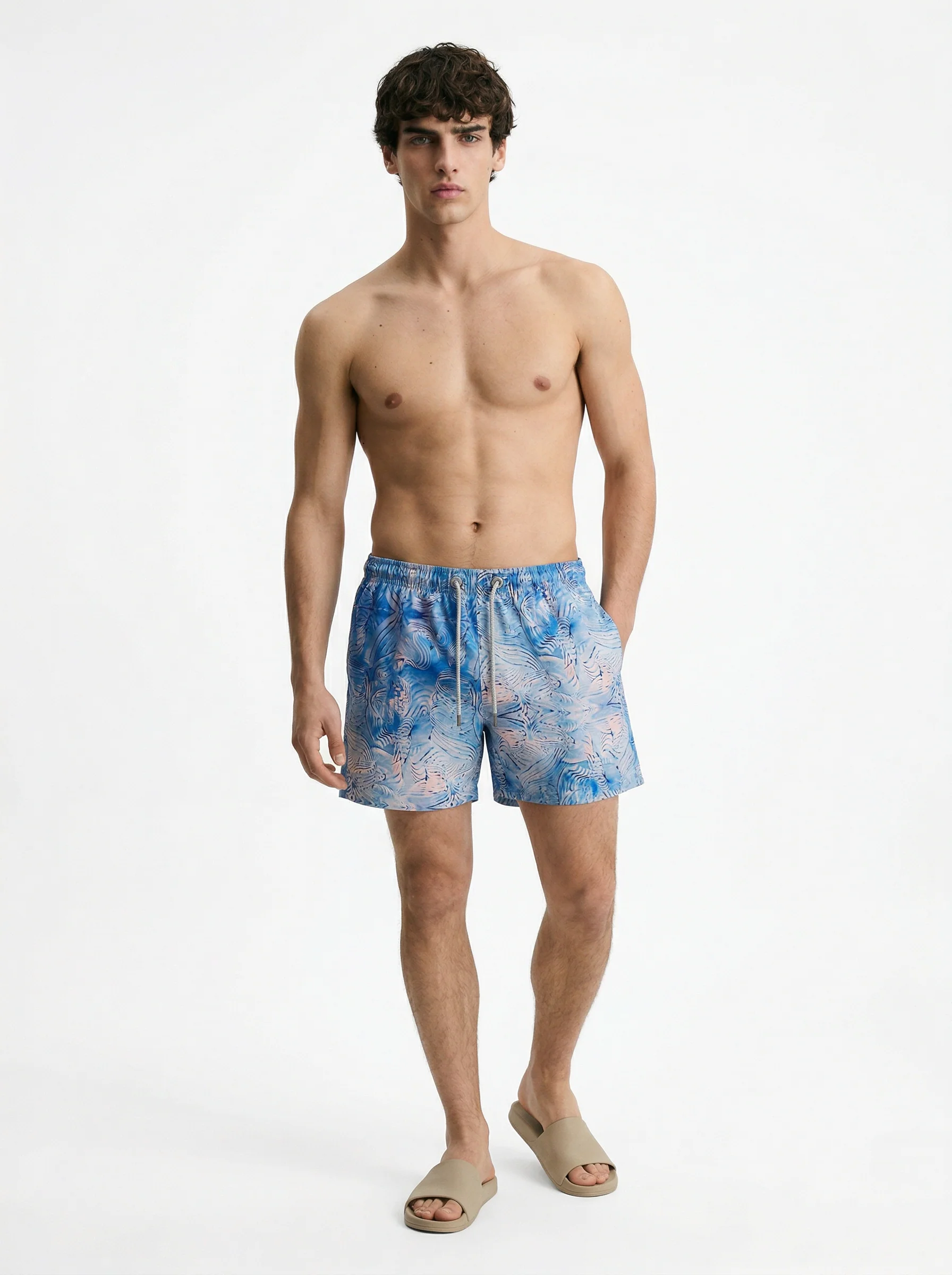 OCEAN CURRENT ABSTRACT PRINT RELAXED SWIM TRUNK S26N