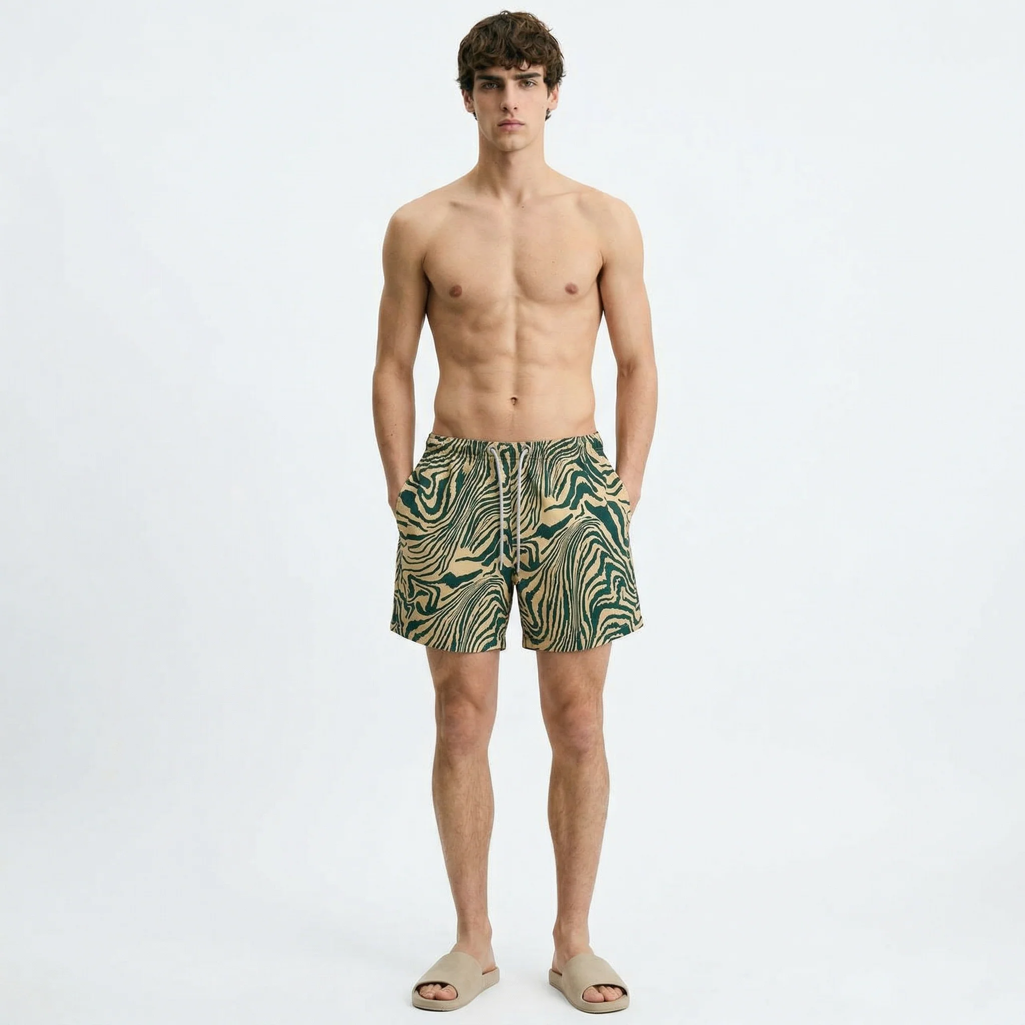 FOREST WAVE ABSTRACT PRINT RELAXED SWIM TRUNK S26N